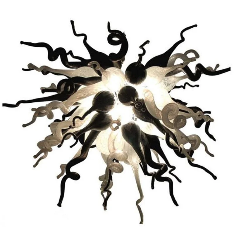 

Hand Blown Glass Modern Chandelier White Black Color 24 Inches Lamp for Hotel Lobby LED Light Source