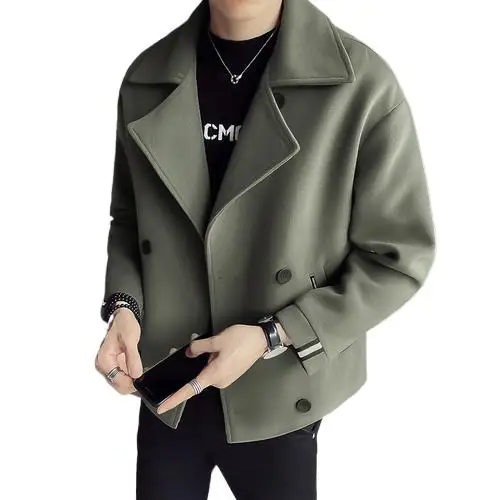 

Men's Casual Woolen Coat Solid Color Single-Breasted Slim Tops 2021 Autumn And Winter Hot Selling Street Fashion Clothing M-3XL