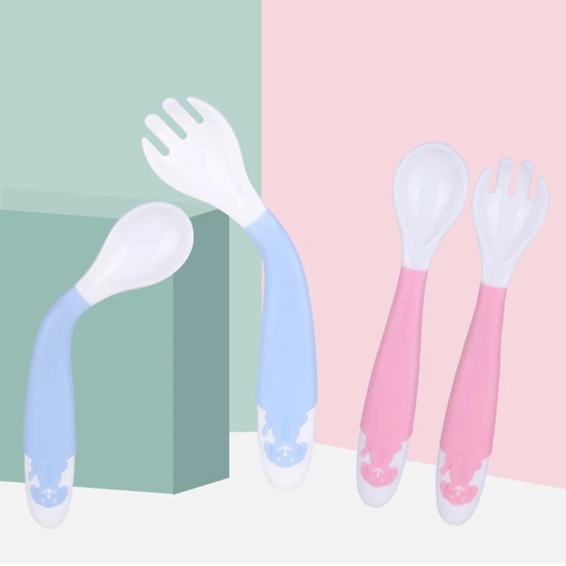 1/2 Pcs Bendable Baby Spoon Fork Adjustable Kids Toddlers Learning Tableware Solid Feeding Flatware Curving Utensils Suit | Мать и