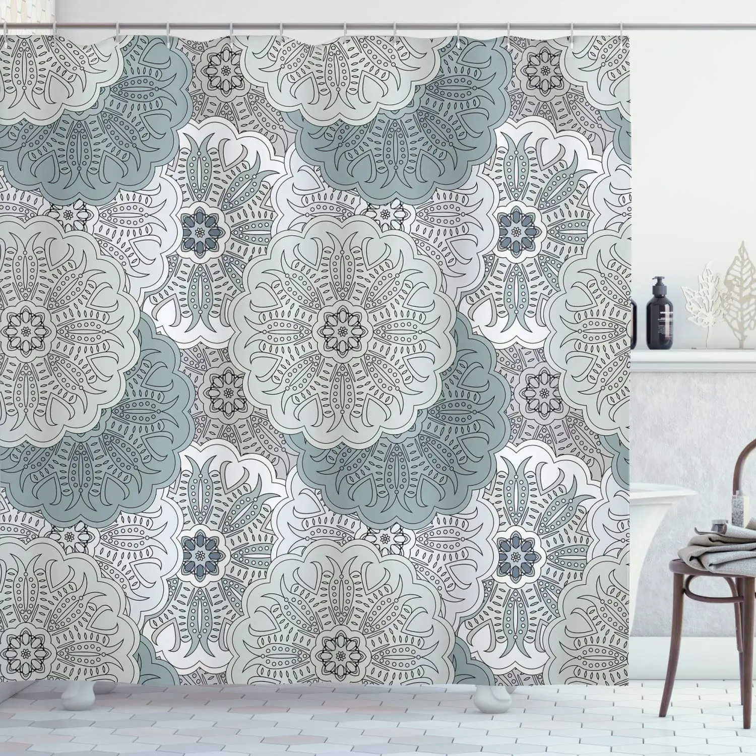 Серый занавеска для душа плитка художественная Мандала с восточным касанием