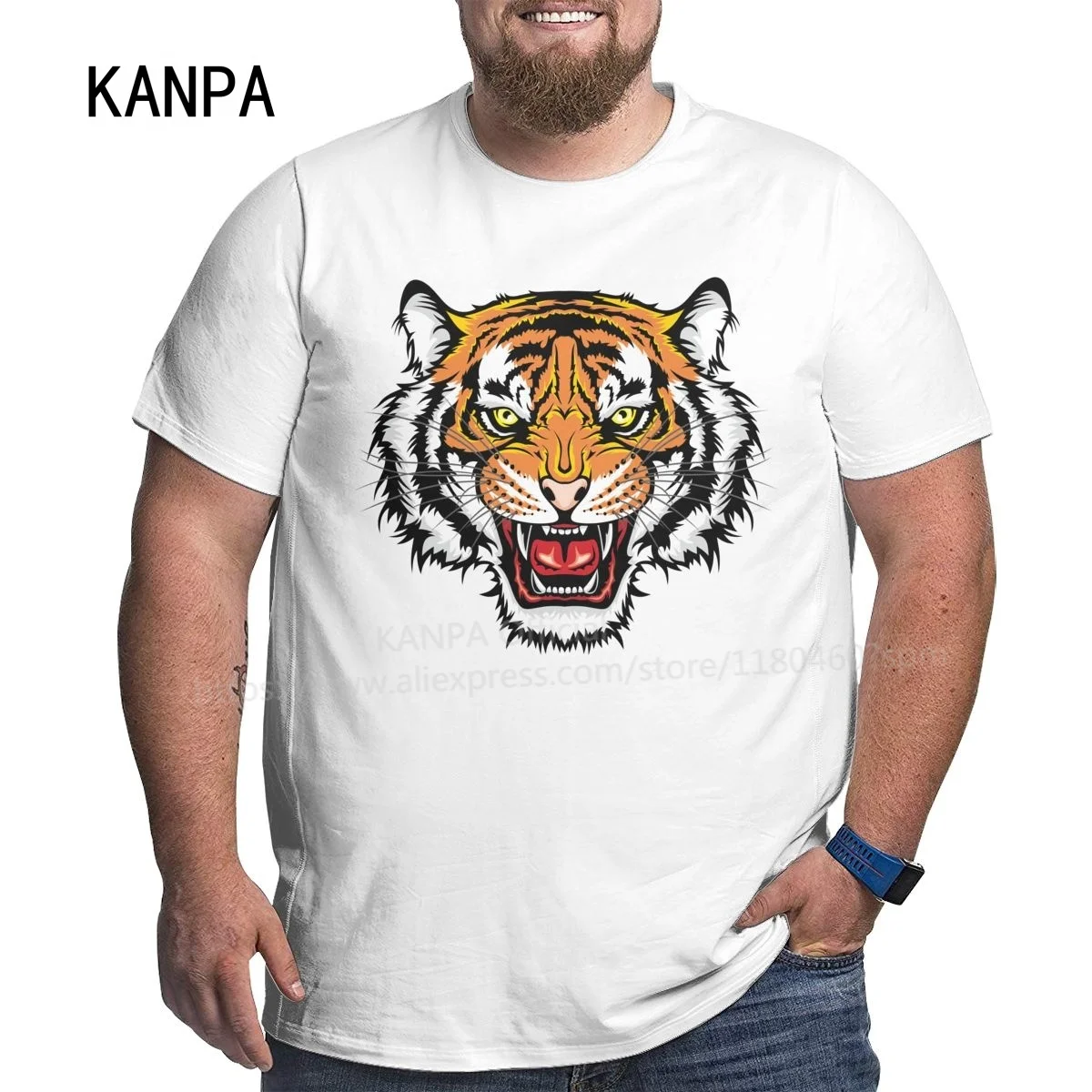 Kanpa 100% хлопок 3D Тигр футболки для больших мужчин шаблон Мужская одежда тренировки