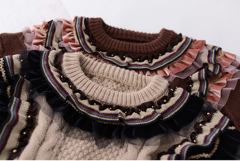 Большой размер большой бисер жемчуг зимний свитер для женщин VintageThicken шерстяной