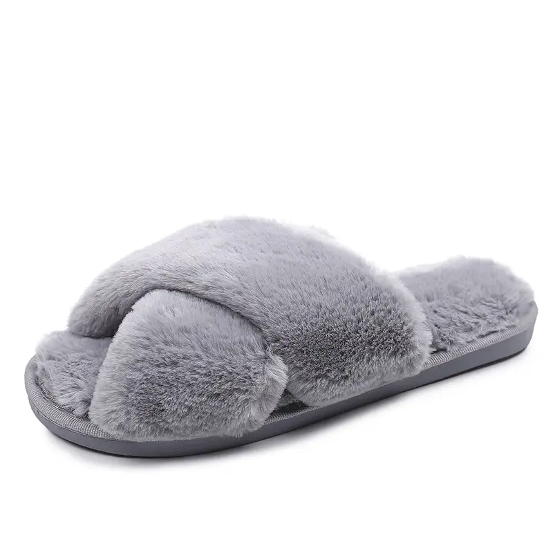 

Winter fashion ladies warm slippers, home non-slip women's shoes, comfortable home furry slippers, new cross furry slippers