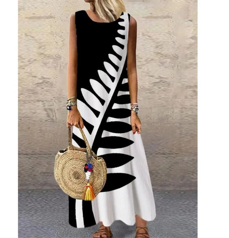 

Women Sleeveless Long Tank Dress Printing Plus Size Linen Maxi Dress Robe Femme Oliday Boho Party Dresses Fashion Sundress