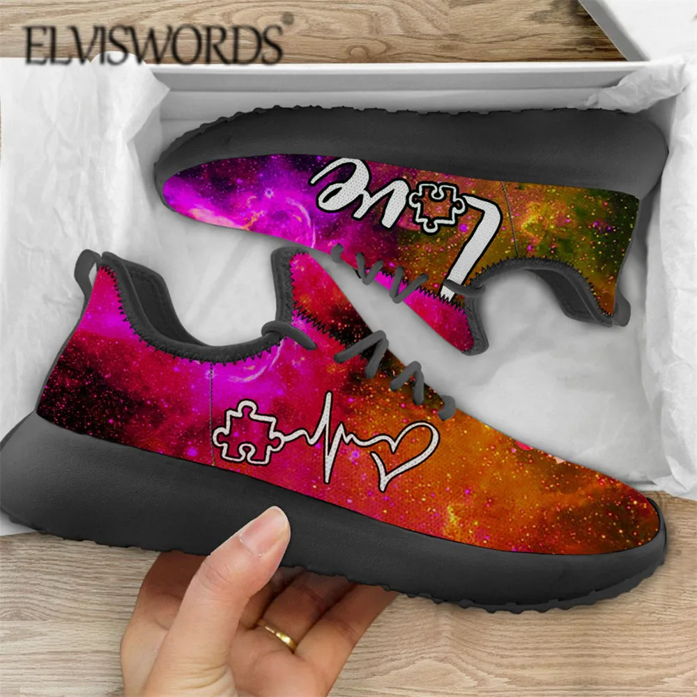 

ELVISWORDS/брендовая дизайнерская женская обувь; Сезон осень-весна; Повседневные женские кроссовки с принтом Love Autism; Удобные кроссовки из вулкан...
