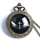 Античный ретро крест с крыльями ангела дизайн бронзовые кварцевые карманные часы Черный Брелок часы с цепочкой кулон ювелирные изделия Часы