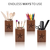 pencil holder makeup brush organizer black walnut beech with five pointed star desktop stationery pens storage box for desk kid