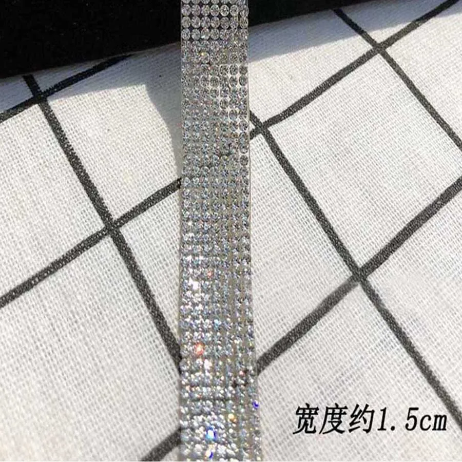 5 ярдов 15 мм 7 рядов ширина горячая фиксация Серебряные Кристаллы лента с бисером