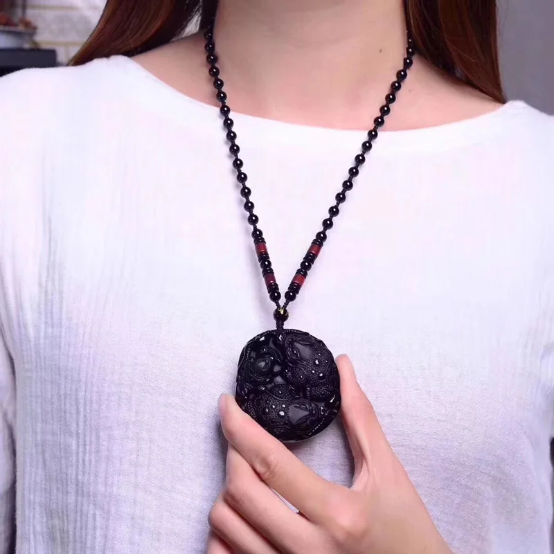 Прямая, мужское ожерелье, подвеска, обсидиан, 3D резная лягушка, нефрит, подвеска, удача, богатство, подарок для женщин, ювелирные изделия из тонкого хрусталя