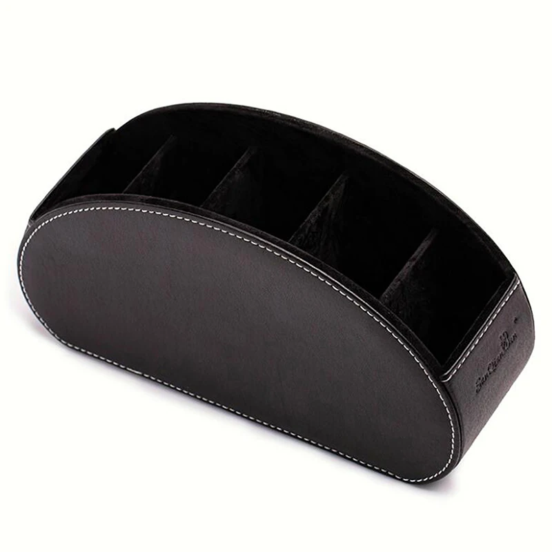 

PU Leather Storage Box Multifunctional Desk Organizer Box Black Solid Color Simple Style Home Office Remote Control Storage