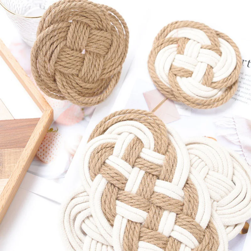 

1PC Natural Cotton Hemp Coasters Bowl Pad Handmade Insulation Placemats Table Padding Cup Mats Kitchen Decoration Accessories