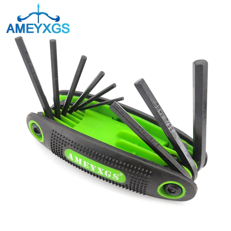 

1pc Archery Hex Wrench Set 9 In 1 Metal Folding Key Tool for Outdoor Sports Compound Bow Hunting Practice Shooting Accessories