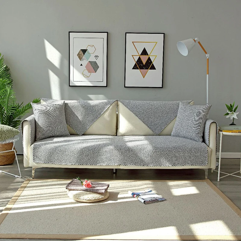 Однотонный плотный Универсальный чехол из хлопка и льна для дивана в гостиную