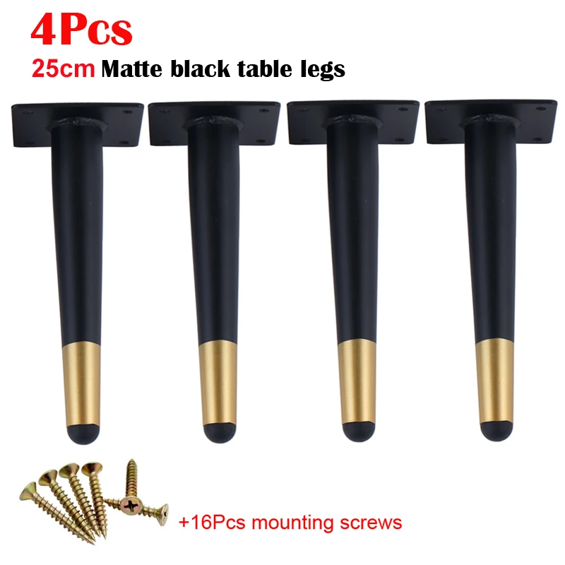 Black Gold 25CM 4 шт мебель стол ноги кожаные ремни с металлической и золотой зауженные диван-кровать шкаф для кухонных шкафов, ног средства ухода за кожей стоп 12/15/18/20/25/30 см с крепежными винтами - Цвет: Black Gold 25CM