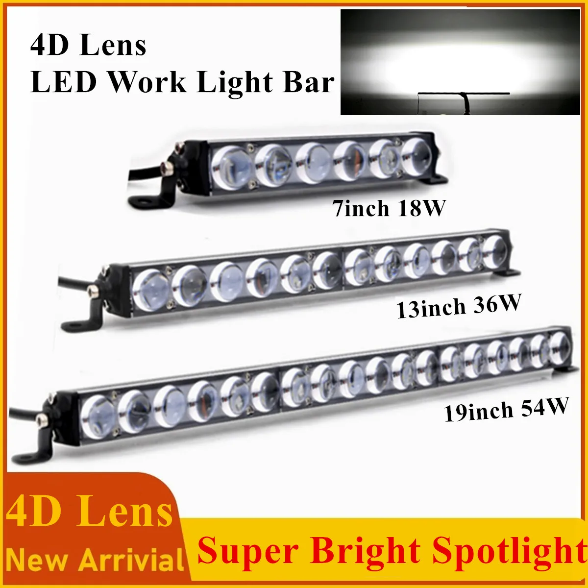 

7" 13" 19'' inch 18W 36W 54W Slim 4D Lens LED Work Light Bar For SUV 4WD ATV UTV UAZ 4x4 Off Road Single Row LED Bar Spotlights