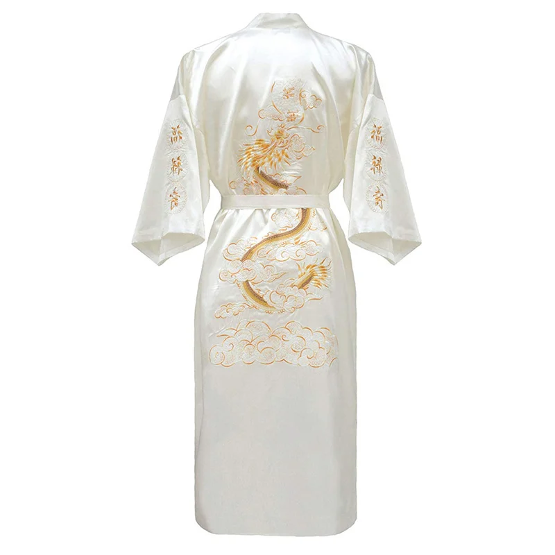 

puls size robe Chinese men Embroidery Dragon Robe Traditional Male Sleepwear Loose Nightwear Kimono Bathrobe Gown Home Clothing
