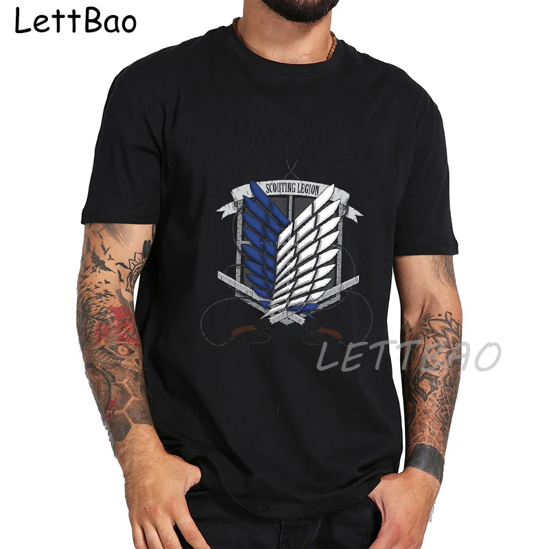 

Men Kawaii Attack on Titan Graphic Tees Hot Japanese Anime Wings of Freedom T Shirt Funny Man Harajuku Top Tees Unisex Tshirt