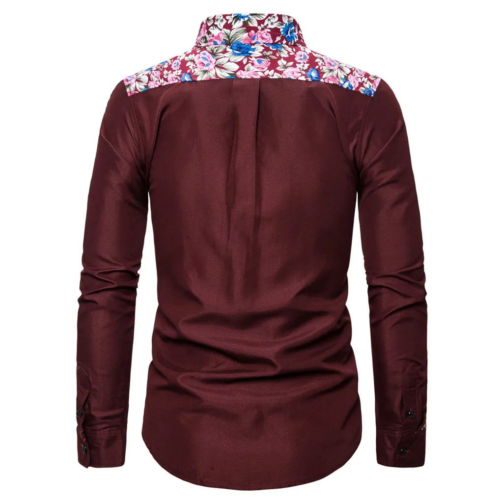 SAGACE Сексуальная мужская модная рубашка с длинным рукавом принтом Повседневная
