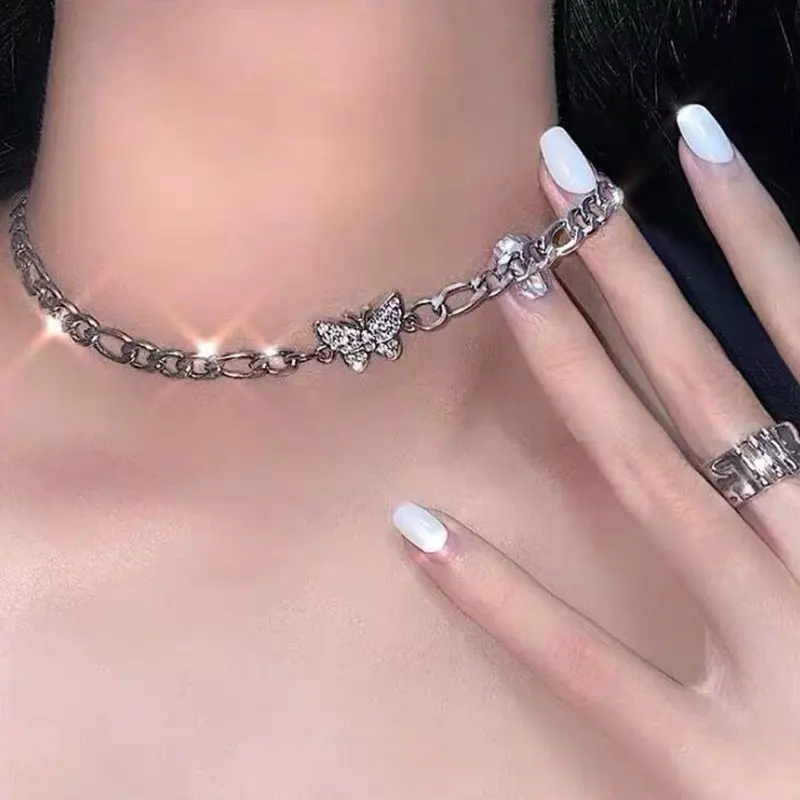 Colliers блестящий E Girl Стиль Циркон Бабочка кулон колье Goth Эстетическая цепочка из