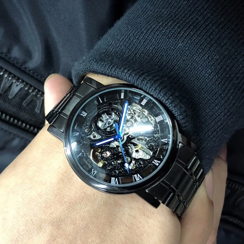 Winner Мода Скелет механические часы Роскошные светящиеся автоматические мужские