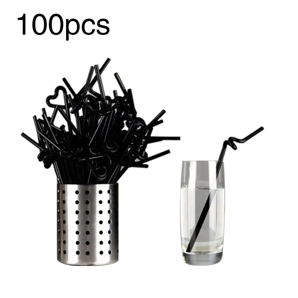 100 шт Черный одноразовые пластиковые соломинки для питья со сверхдолгой гибкий