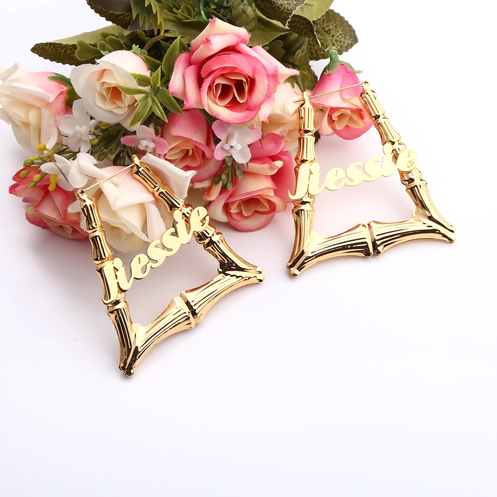 Fine Jewelry Trapezoid Bamboo Earrings Stainless Steel Earrings Hoop Earrings HIPHOP Style Personaized Jewelry Exquisite Earring