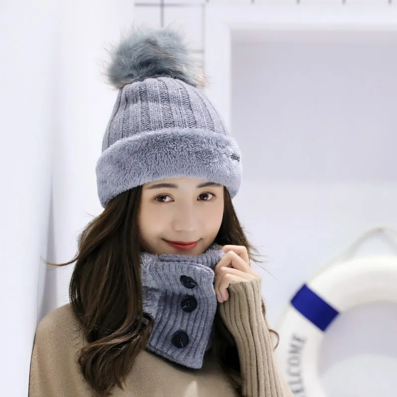 Новинка 2019 шерстяная вязаная женская зимняя шапка шарф набор женские толстые