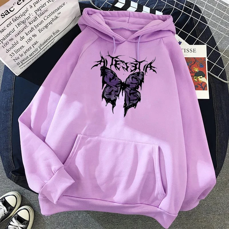 Winter Casual Oversized hoodie Harajuku goth aesthetics Butterfly print Kawaii Streetwear Zipper Y2K Women sweetshirts Loose Top