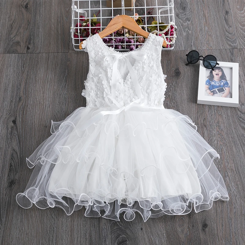 Summer New Girls Lace Dress Flower Kids Sleeveless Birthday Wedding Party Baby Girl Children Cake Princess Clothing | Детская одежда и