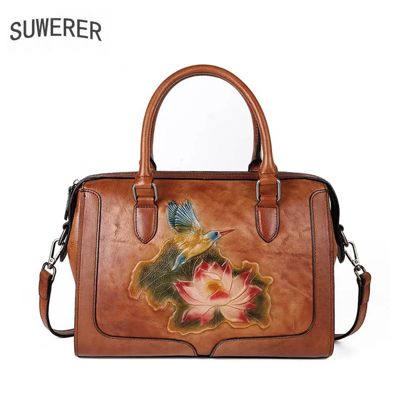 

Women Genuine Leather bag 2020 new hand-painted leather shoulder messenger bag Ethnic style leather retro handbag