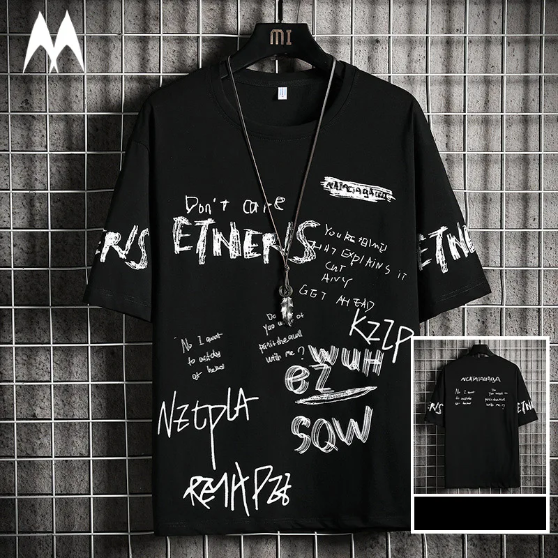 

Футболка мужская с коротким рукавом, Повседневная тонкая хлопковая рубашка в стиле Хай-стрит, хип-хоп, с принтом, в стиле Харадзюку, лето 2023