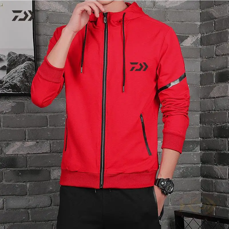 

Daiwa Fishing Jacket Autumn Long Sleeve Hoodie Autumn Cotton Breathable Solid Black Red Gray Outdoor Sport Casual Fishing Wear