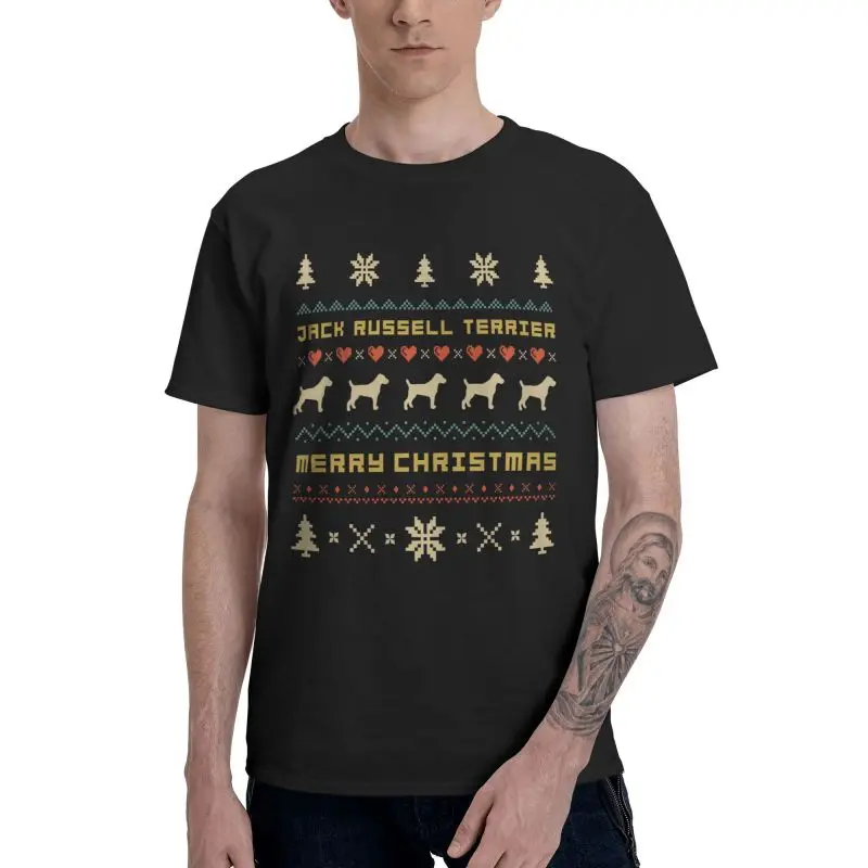 

Vintage Jack Russell Terrier T Shirts Men Short Sleeve Cotton T-shirts Ugly Christmas Graphic Tee Tops Fashion Tshirts Gift Idea