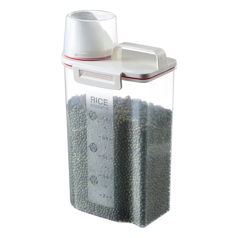 

2KG Japanese Style Kitchen Rice Bucket Portable Plastic Sealed Multi Grains Storage Box With Measuring Cup