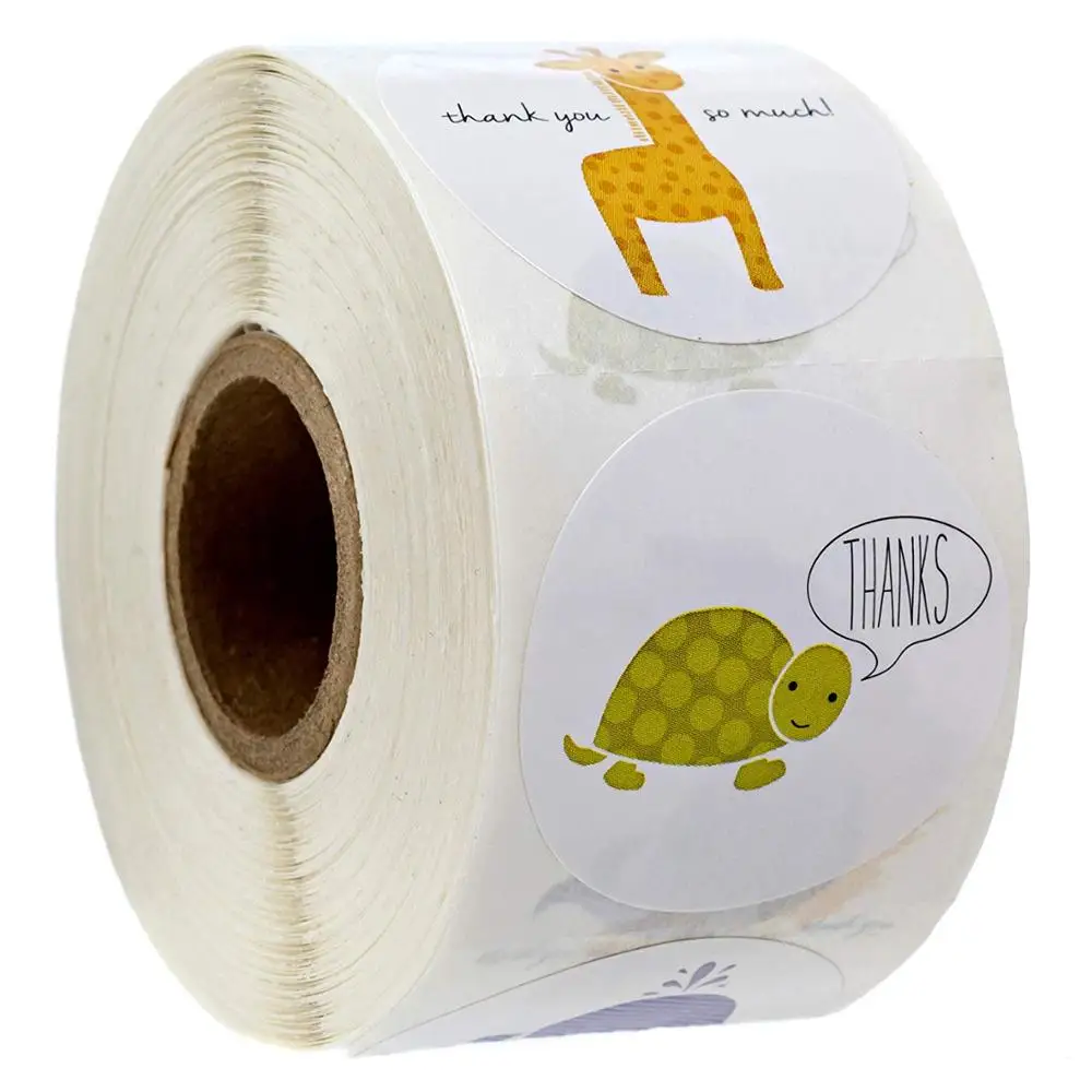 

500pcs/roll cartoon animals thank you sticker for kids toys notebook decoration labels sticker thanksgiving gift sticker 1 inch