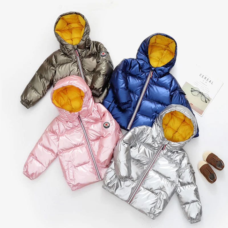 

Kids Boys Girls Outerwear 2021 Winter Sequins Zipper White Duck Down Baby Parka Fashion Thick Warm Hooded Coat Children Jackets