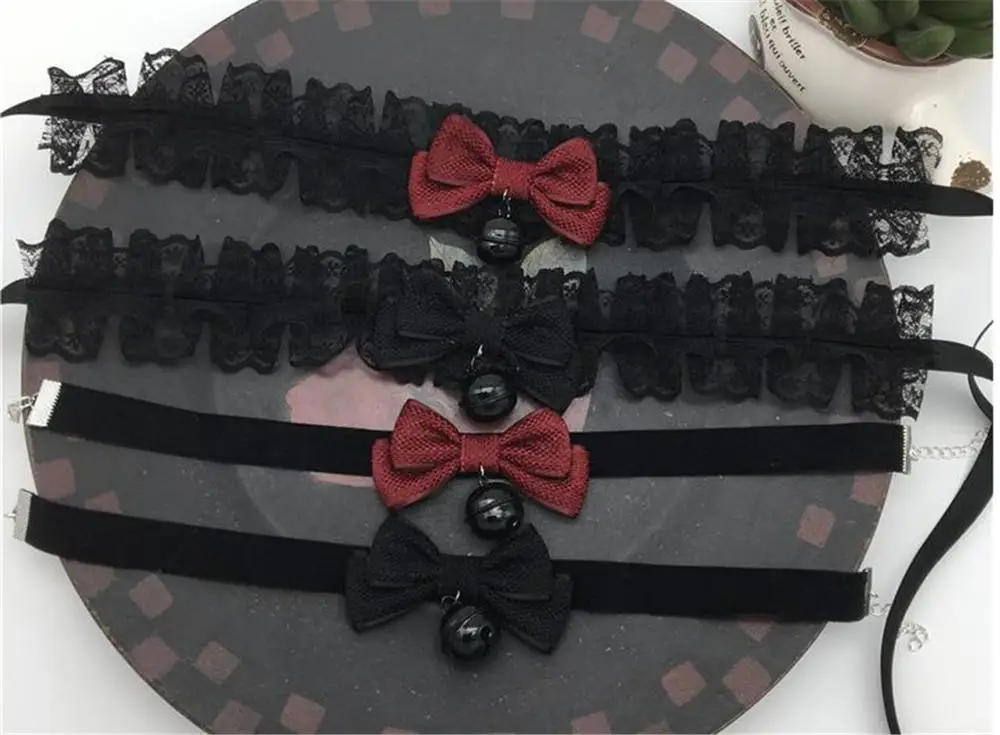 Милое колье в стиле Харадзюку ручной работы на шнуровке с колокольчиком и