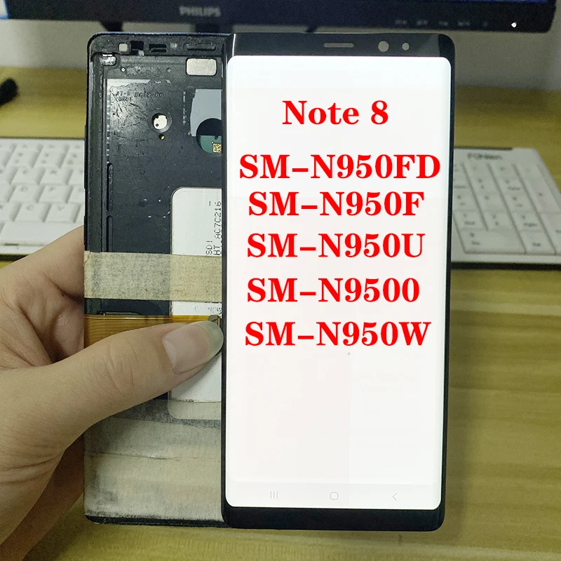 

Оригинальный AMOLED дисплей с рамкой для Samsung Galaxy NOTE 8 LCD N950U N950F, сенсорный экран в сборе с черными точками или с линией