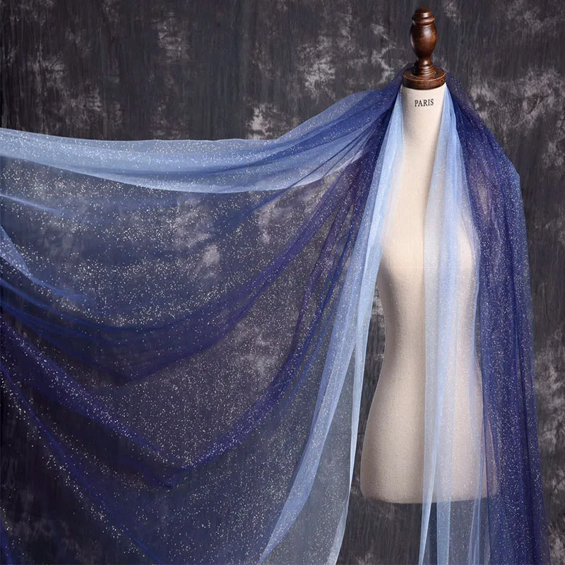 

Star yarn fabric Chen dark blue multicolor gradient color perspective bronzing sprinkling gold wedding net yarn dress fabric