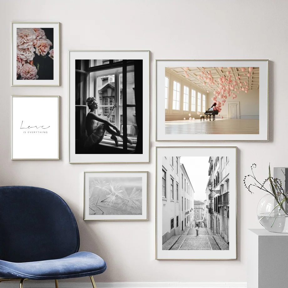 Дорожная девушка окно воздушный шар цветок пейзаж настенная Картина на холсте