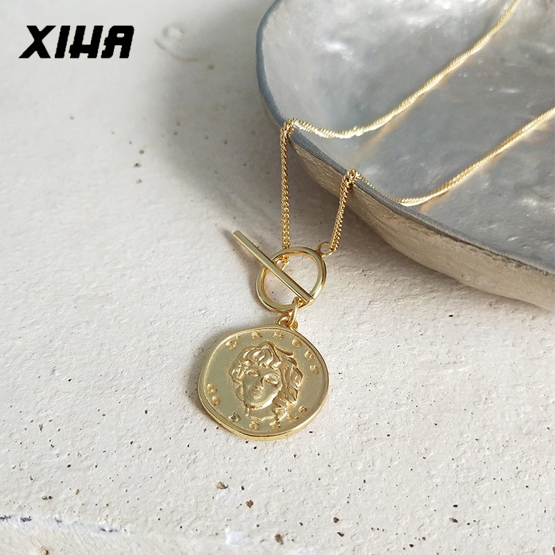 XIHA круглый портрет уход за кожей лица длинное ожерелье для женщин 2019 бар круг