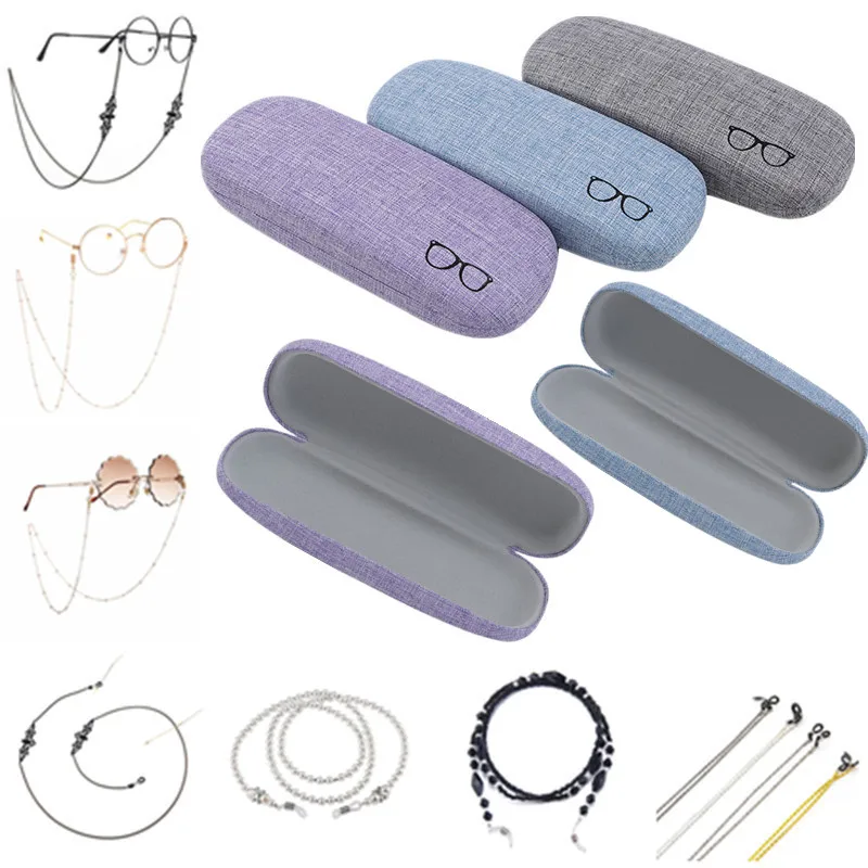 

Eyewear Protector Reading Glasses Box Men Women Spectacle Case Hard Shell Eyeglasses Sunglasses Storage Holder Glasses Chain