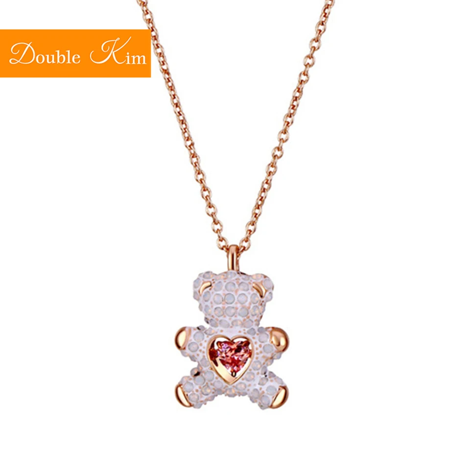 Медведь циркон ожерелье титановая инкрустация из нержавеющей стали розовое