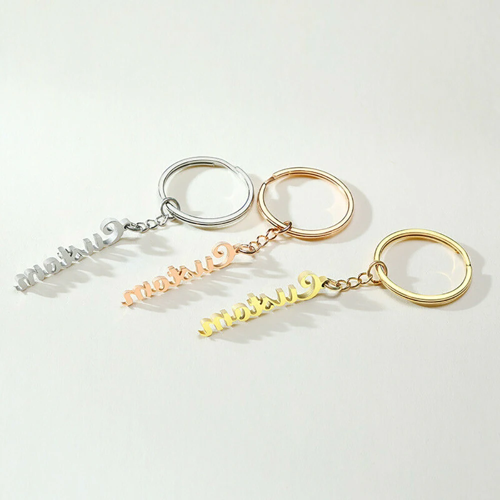 EIEGANT 100pcs/set Custom Sculpture Name Logo Keychain For Women Men Stainless Steel KeyRing Personalized Jewelry Gift Wholesale