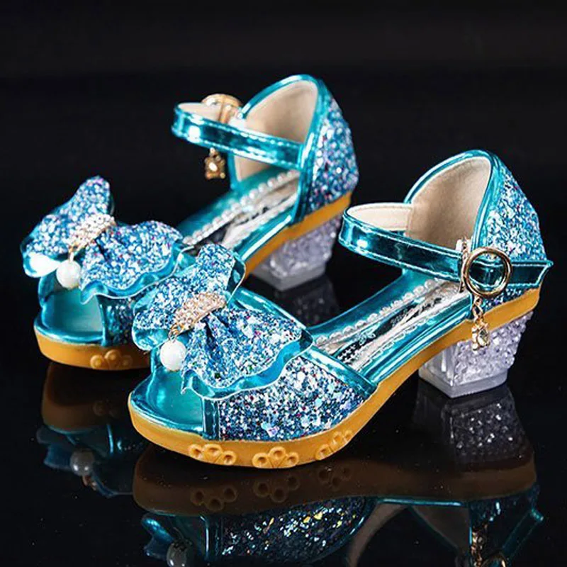 

Girls' Princess Sandals New Summer 2021 children's shoes Sequin open toe sandals girls' high heel crystal shoes