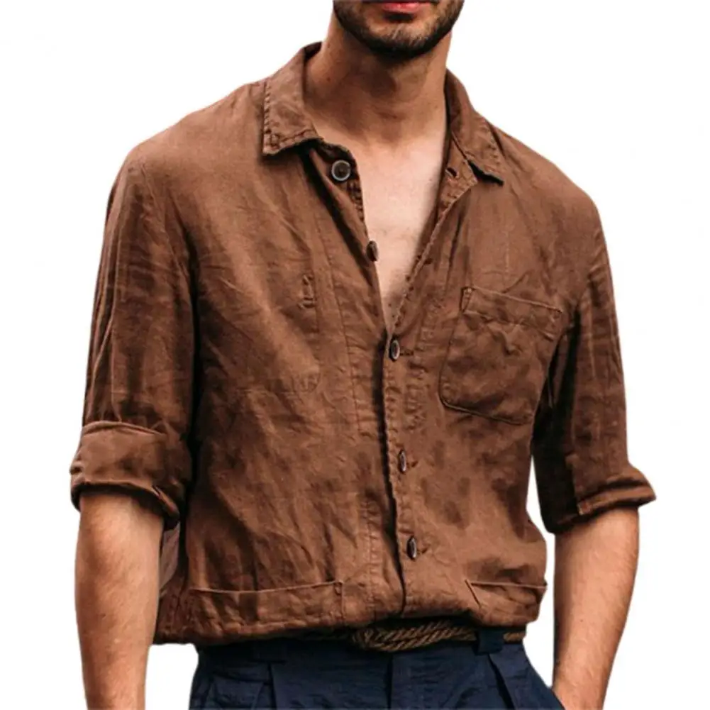 

Male Shirt Autumn Solid Color Shirt Multi Pockets Plus Size Single-breasted Long Sleeve Shirt Men Plus Size camisa masculina