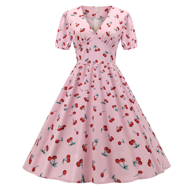 

Summer New Women's V-neck Bubble Sleeve Printed Dress Music Party Dress