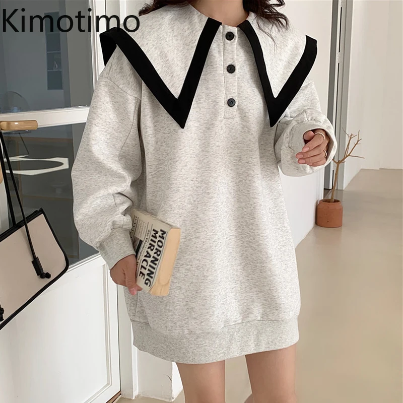 

Платье-свитшот Kimotimo женское, шикарное свободное бархатное мини-платье с матросским воротником, в Корейском стиле, для осени и зимы