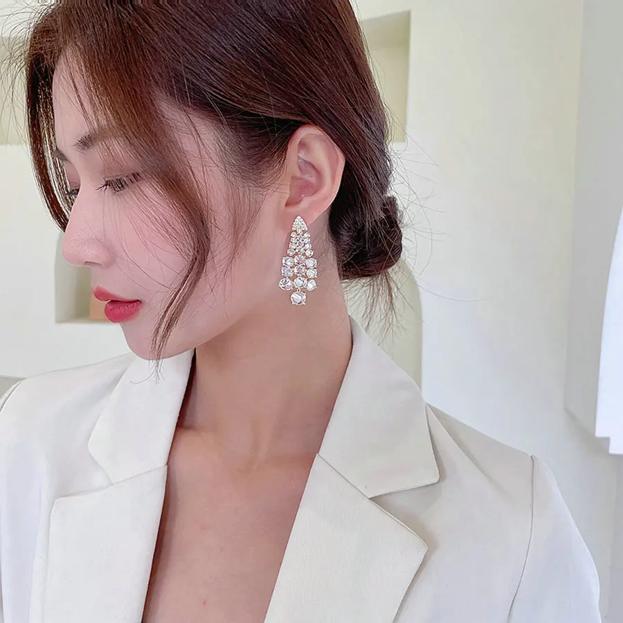 Серьги-подвески женские Полностью украшенные фианитами 1 пара - купить по