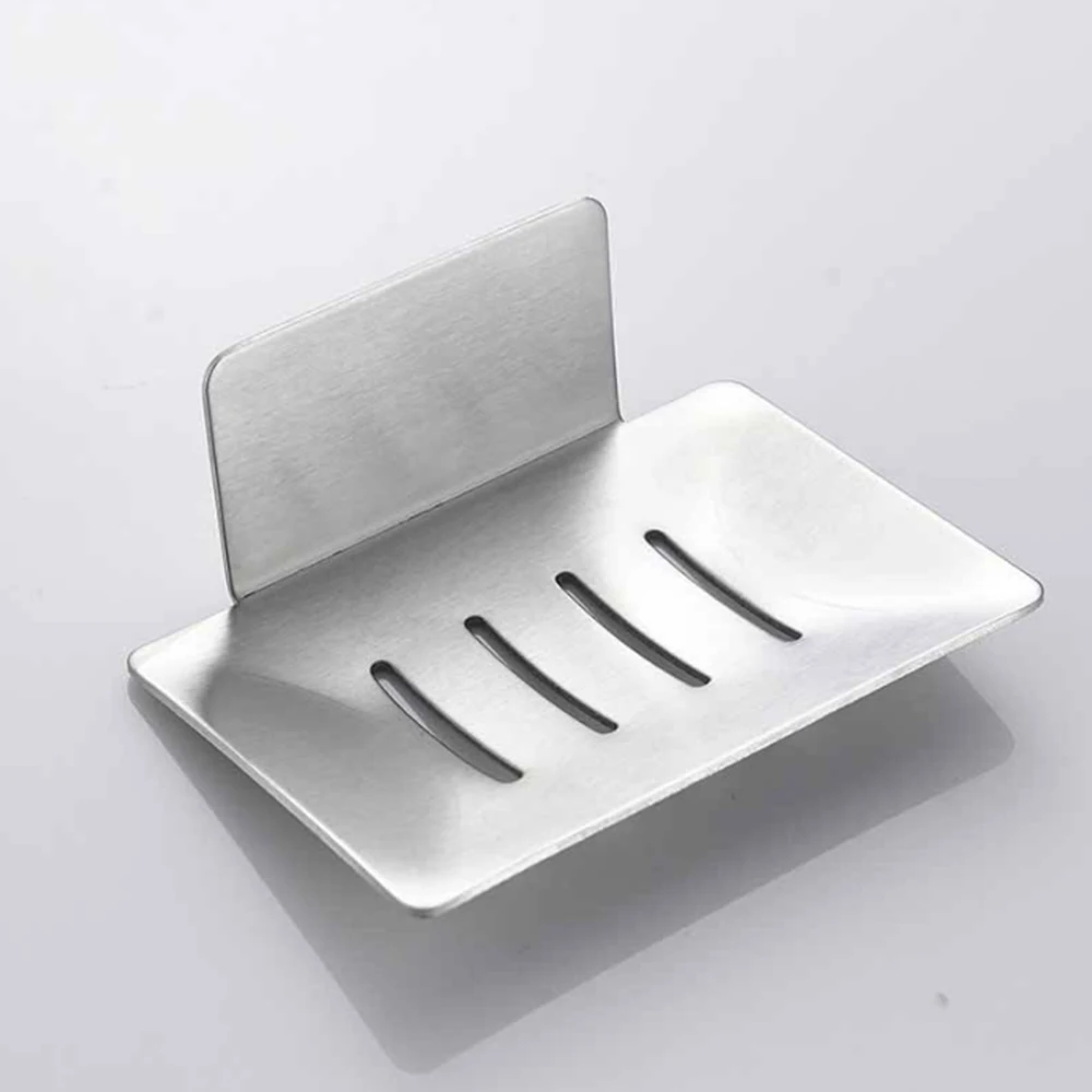 

1Pcs Stainless Steel Soap Holder1Pcs Rack Wall-mounted Bathroom Accessories Punch-free Soap Box Hanger Draining Storage Plate